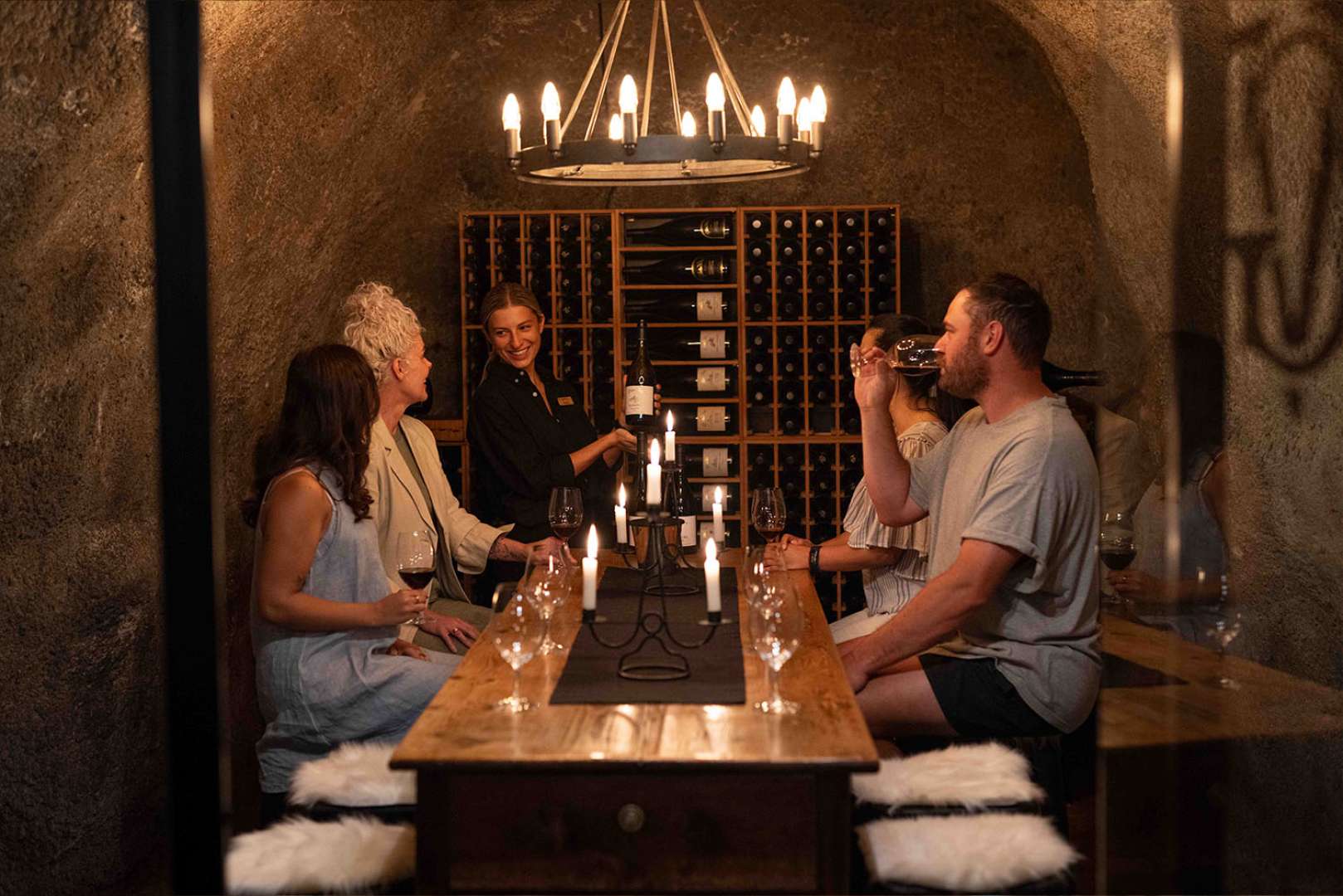 Satisfied customer enjoying leisurely winery lunch